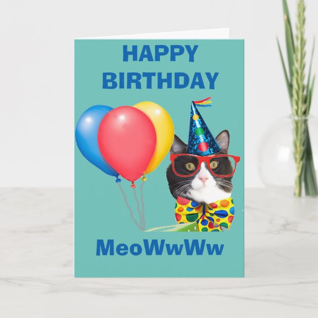Carte Joyeux Chat d'Anniversaire au Casquette (Devant)