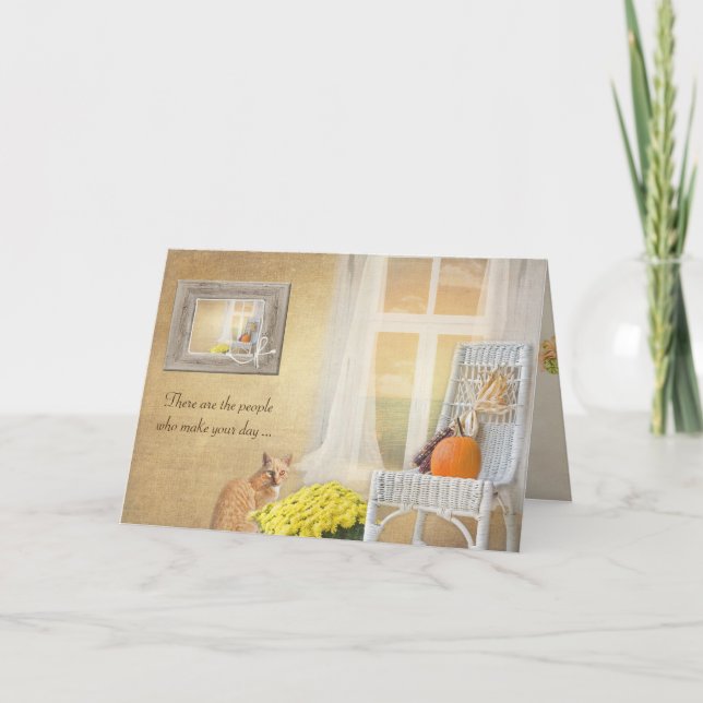 Carte joyeux chat d'anniversaire avec citrouille d'autom (Devant)