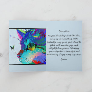 Carte Joyeux chat d'anniversaire et papillon personnalis