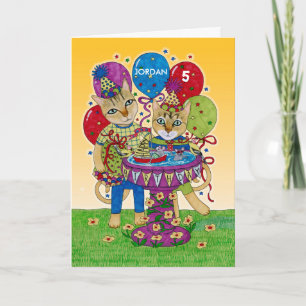 Carte Joyeux Chats d'anniversaire pour enfant Nom person