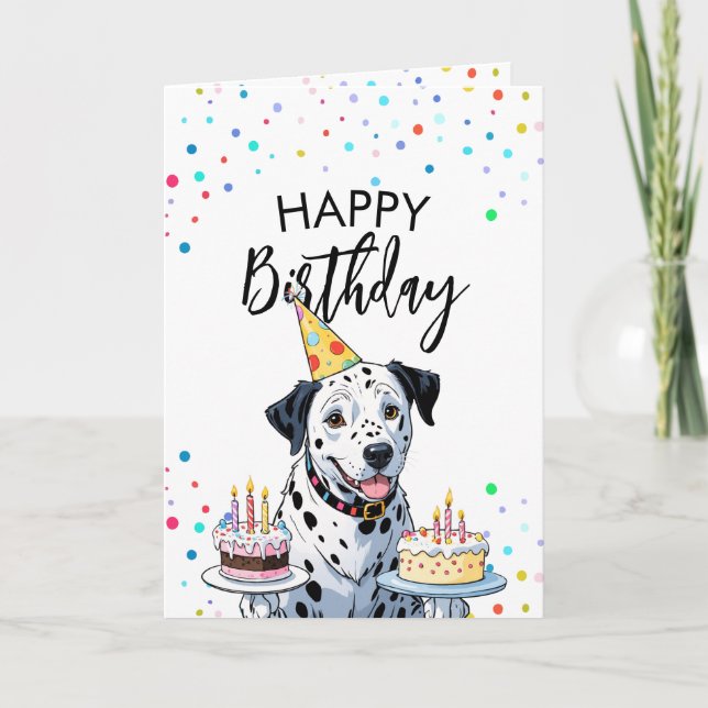 Carte Joyeux Chien dalmate tenant des gâteaux Anniversai (Devant)