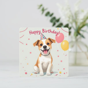 Carte Joyeux chien d'anniversaire avec Casquette de fête