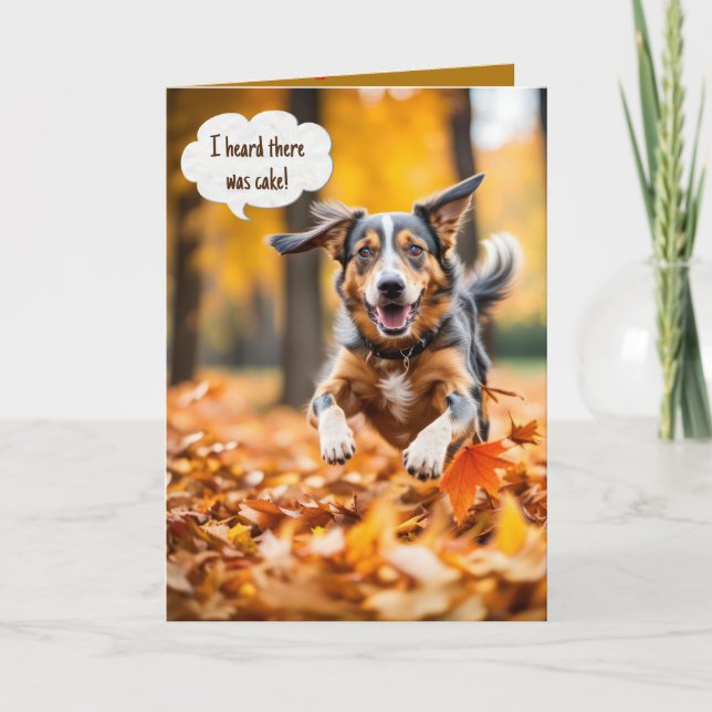 Carte Joyeux Chien D'Anniversaire En Feuilles Automnes (Devant)