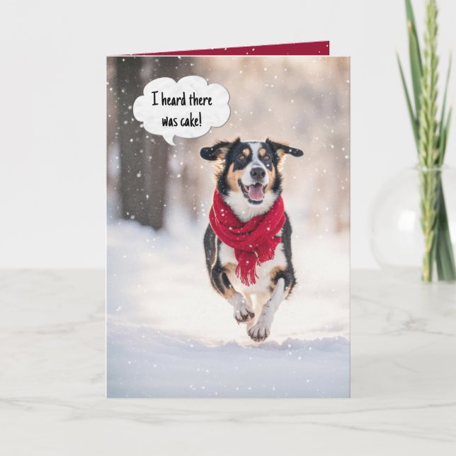 Carte Joyeux Chien D'Anniversaire En Neige (Devant)