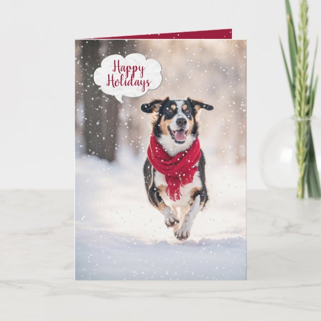Carte Joyeux Chien De Noël En Neige (Devant)
