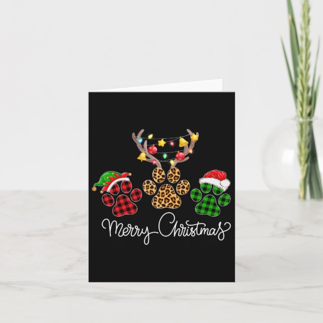 Carte Joyeux Chien De Noël Paws Éclairage Buffalo Plaid  (Devant)
