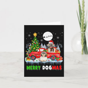 Carte Joyeux Chien de Noël Père Noël Elf Shih Tzus Sur P