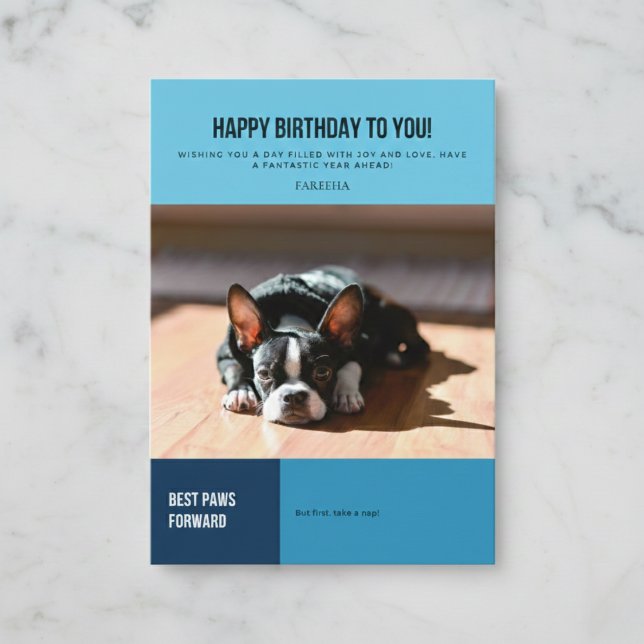 Carte Joyeux Chien de taureau français (The perfect card for a relaxing birthday.)