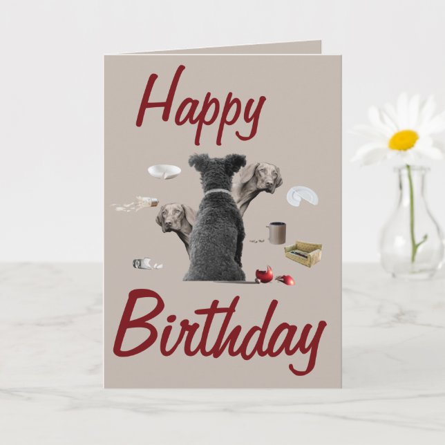 Carte Joyeux chien drôle d'anniversaire (Petite plante)