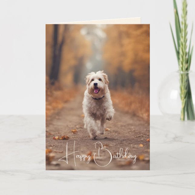 Carte Joyeux Chien En Bois D'Automne (Devant)