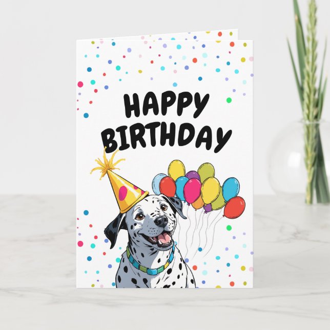 Carte Joyeux Chien et Ballons dalmate Anniversaire (Devant)