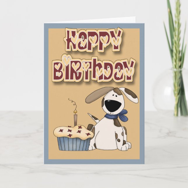 Carte Joyeux Chien Et Gâteau D'Anniversaire (Devant)