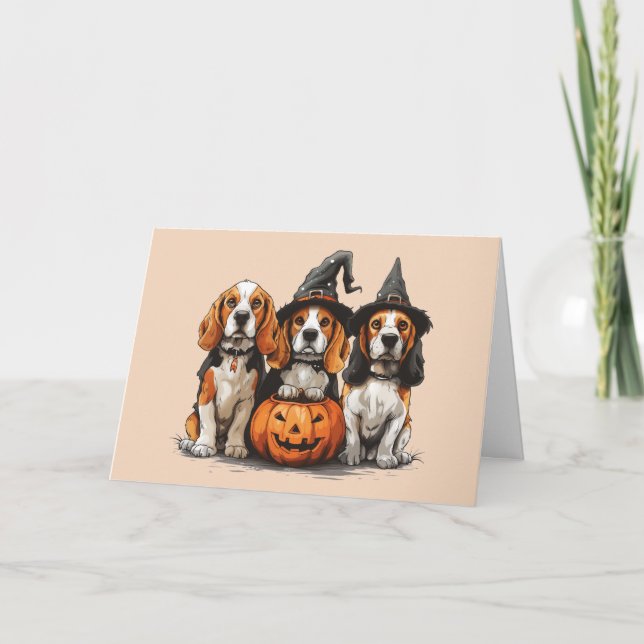 Carte Joyeux Chiens Beagles d'Halloween Jack-o'-lantern (Devant)