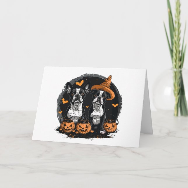 Carte Joyeux Chiens de Boston Terrier Halloween (Devant)