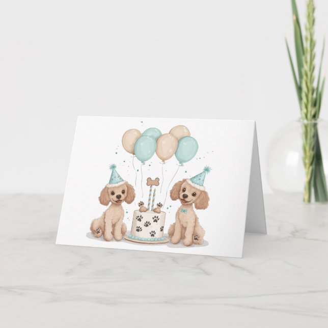 Carte Joyeux Chiens de caniche normaux d'anniversaire (Devant)