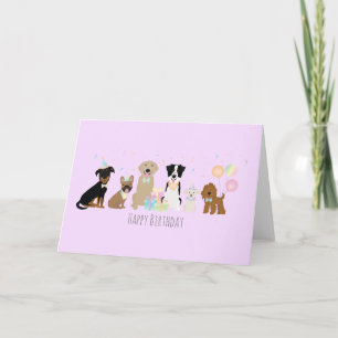 Carte Joyeux Chiens de fête d'anniversaire pourpre