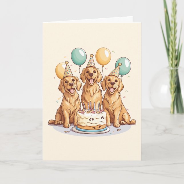 Carte Joyeux Chiens d'or d'excursion d'anniversaire (Devant)