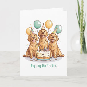 Carte Joyeux Chiens d'or d'excursion d'anniversaire