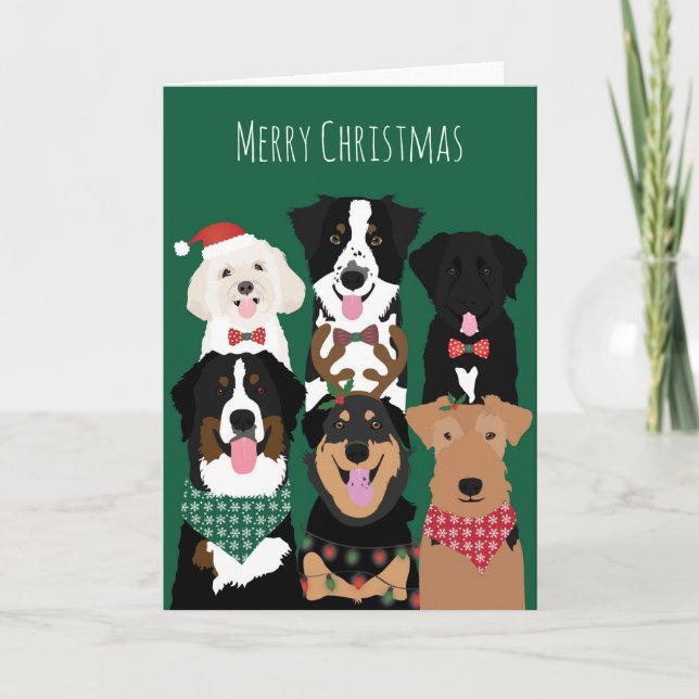 Carte Joyeux Chiens mignons de Noël (Devant)