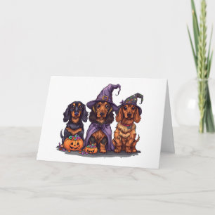 Carte Joyeux Chiens sorciers Halloween Dachshund