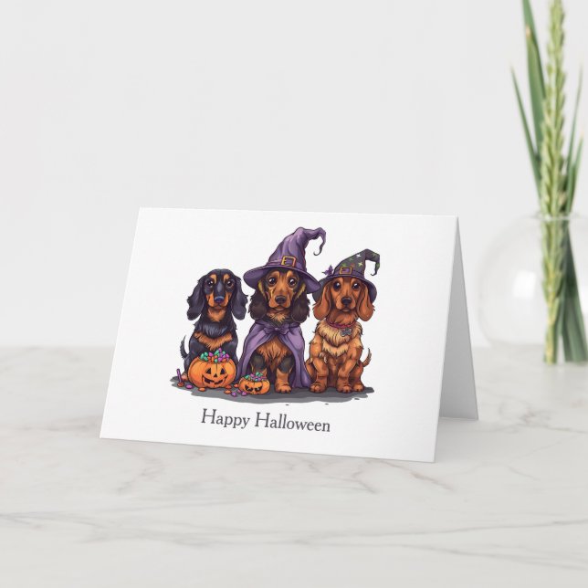 Carte Joyeux Chiens sorciers Halloween Dachshund (Devant)