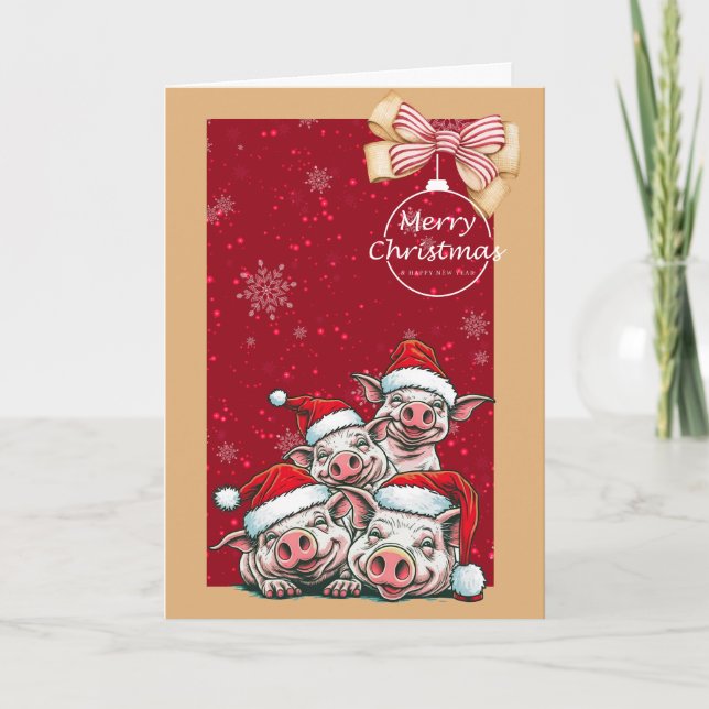 Carte Joyeux Chiens Souriants De Noël Avec Chapeaux De P (Devant)
