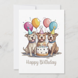 Carte Joyeux Chiens taureaux Pit Anniversaire