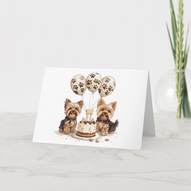 Carte Joyeux Chiens Yorkie d'anniversaire (Devant)