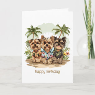 Carte Joyeux Chiens Yorkie d'anniversaire Chemises hawaï