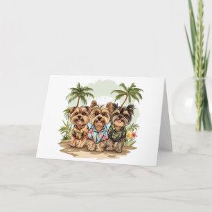 Carte Joyeux Chiens Yorkie d'anniversaire Chemises hawaï