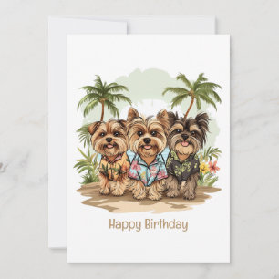 Carte Joyeux Chiens Yorkie d'anniversaire Chemises hawaï