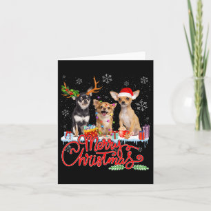 Carte Joyeux Chihuahua Chiens Père Noël Reindeer Ligh