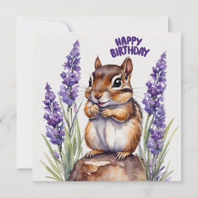 Carte Joyeux Chipmunk d'anniversaire avec des fleurs de  (Devant)