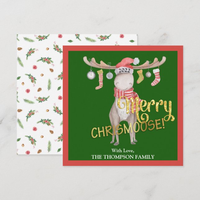 Carte Joyeux ChrisMoose Aquarelle Noël (Devant / Derrière)