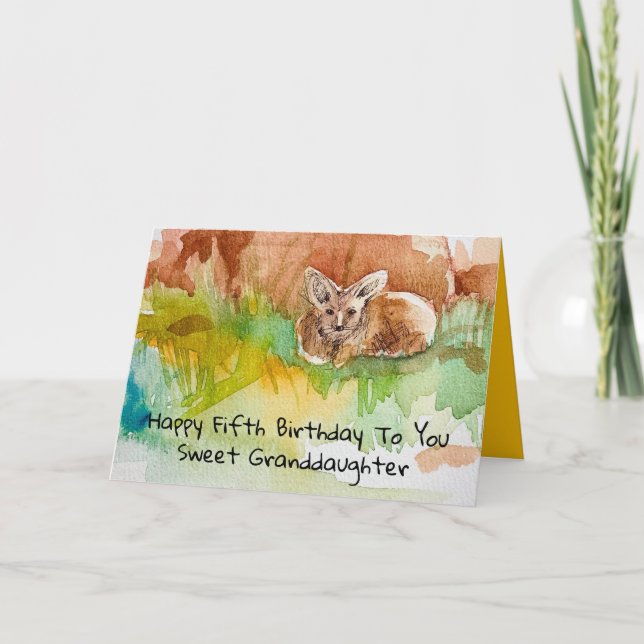 Carte Joyeux cinquième anniversaire petite-fille Kit Fox (Devant)