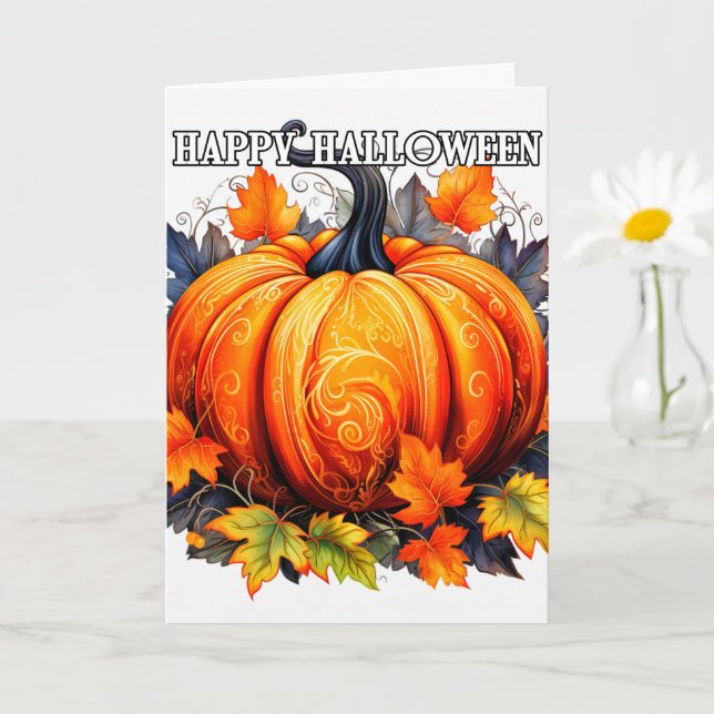 Carte Joyeux Citrouille d'Halloween coloré (Petite plante)