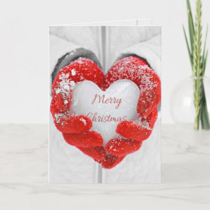 Carte Joyeux coeur de glace de Noël en gants rouges