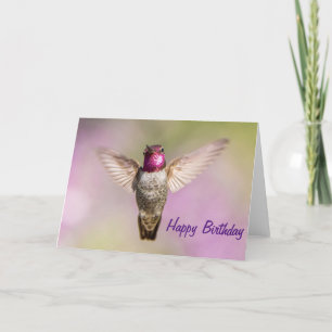 Carte Joyeux colibri rose d'anniversaire