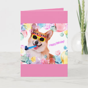 Carte Joyeux Corgi d'anniversaire avec lunettes pour ell
