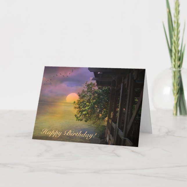 Carte Joyeux coucher de soleil tropical d'anniversaire (Devant)