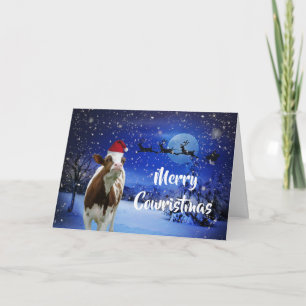 Carte Joyeux Cowristmas Père Noël Vacances Vache