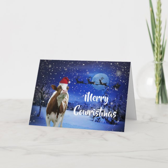 Carte Joyeux Cowristmas Père Noël Vacances Vache (Devant)