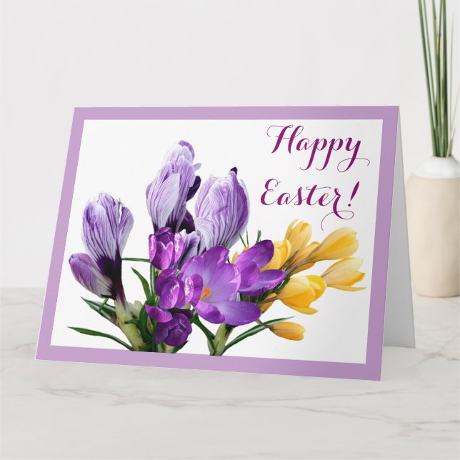 Carte Joyeux crocus jaune violet Pâques joli floral (Devant)