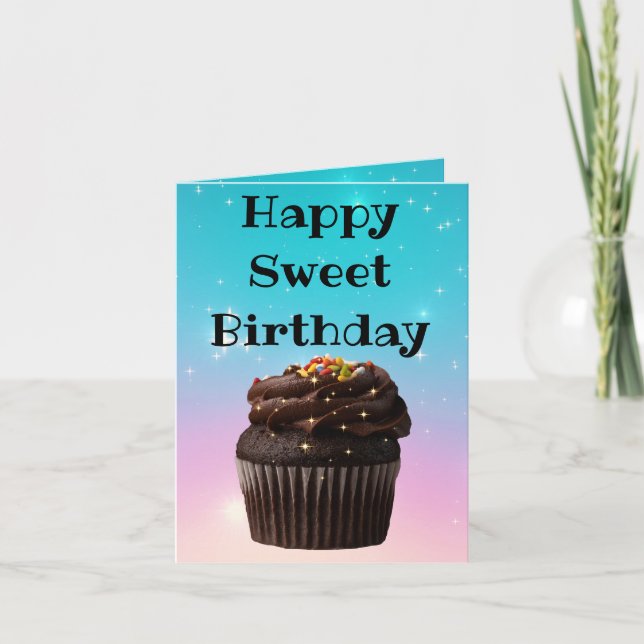 Carte joyeux cupcake d'anniversaire doux étincelles holo (Devant)