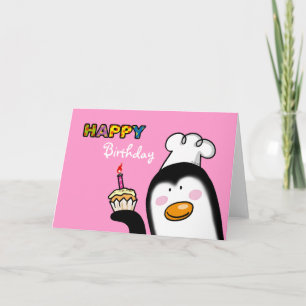 Carte Joyeux cupcake de pingouin d'anniversaire