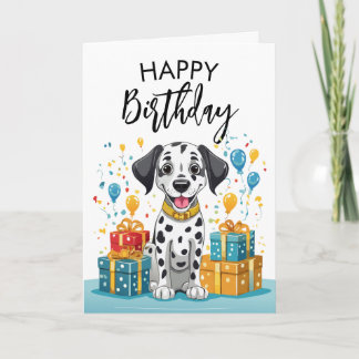 Carte Joyeux Dalmatien avec des cadeaux et Confetti Anni