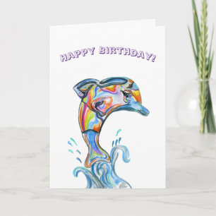Carte Joyeux dauphin d'anniversaire en crayon couleur
