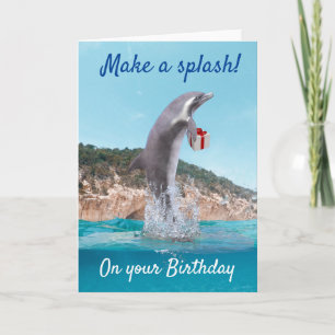 Carte Joyeux dauphin d'anniversaire faire une Splah