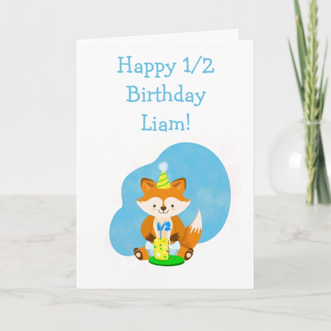 Carte Joyeux Demi-anniversaire Fils bébé Renard avec Ann (Devant)