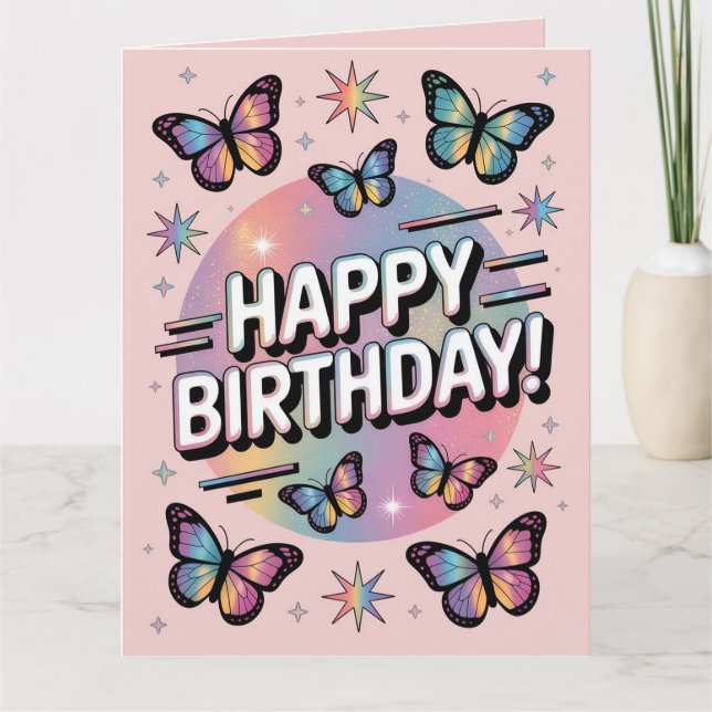 Carte Joyeux design d'anniversaire avec des papillons co (Devant)
